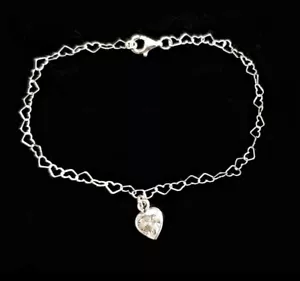 Cinturino Da Argento Da 1ª Legge 925 Cuori 4mm Con Cuore Zircone 7mm E Astuccio - Foto 1 di 3