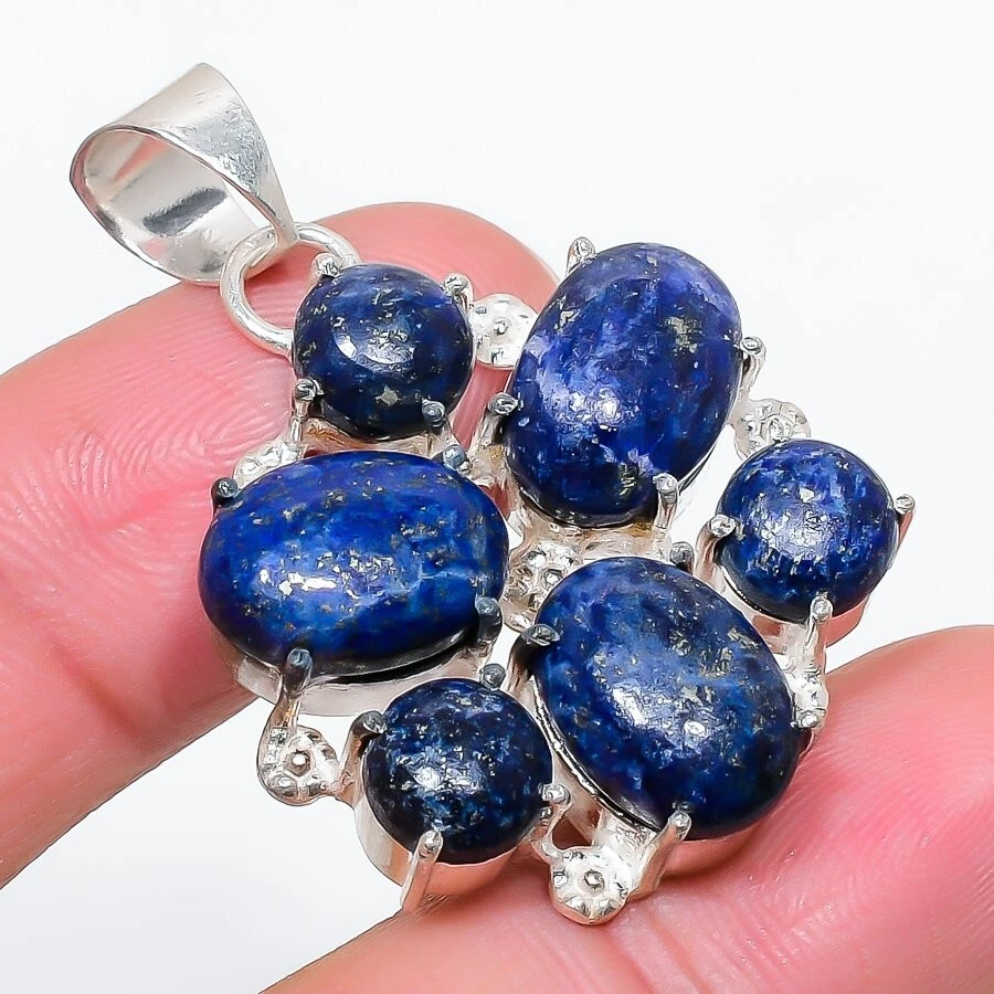 Lapis Lazuli Gemstone Handmade 925 Sterling Silver Jewelry Pendant Sz 1.65" - Image 1 of 1