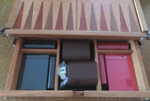 New Wood Case For 3 Sealed Games, Poker, Backgammon, Checkers. Reverseable Board - Picture 1 of 8