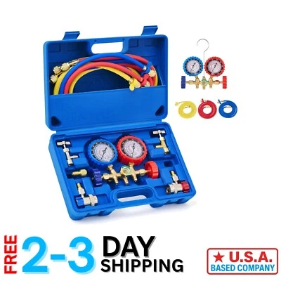 Professional AC Manifold Gauge Set for R134a, R12, R502 with Hoses & Adapters - Image 1 of 4