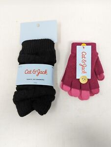 Cat & Jack Black  Dance Leg Warmers 1 pair One Size Fit Most & Pink Gloves