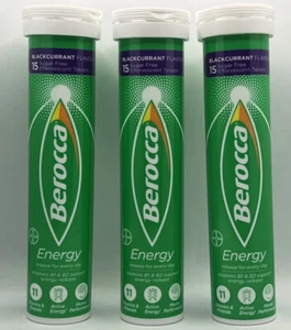 3x  Berocca Energy Blackcurrant Flavour 15 Effervescent Tabs (45 Tablets Total ) - Picture 1 of 2