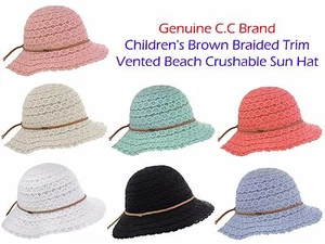 Genuine C.C Children's Brown Braided Trim Vented Beach Crushable CC Sun Hat - Picture 1 of 29