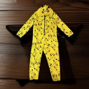 Pokémon Pajamas Youth 9/10 Yellow Pikachu Fleece Jumpsuit Nightwear Hoodie - Picture 1 of 12