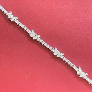 Women's Solid 925 Sterling Silver 7.5 Inch CZ Tennis Bracelet fancy /butterfly - Picture 1 of 7