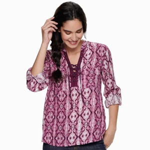 NEW Rock & Republic M Top Women's Purple Lace Up Popover Blouse Long Sleeve - Picture 1 of 4