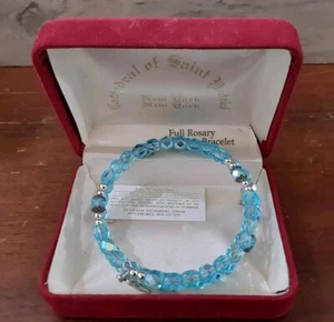 Vintage Rosery Wrap Bracelet Aquamarine Beaded Crystal Cathedral St. Patrick N.Y - Picture 1 of 5