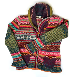 IVKO Strickjacke geometrisches Muster mehrfarbig Wolle Strick drapiert Cardigan Gr. 42 - Bild 1 von 15