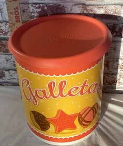 Tupperware Keksdose Galletas Dekoration Behälter mit Deckel spanisches Dekor orange - Bild 1 von 9