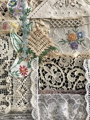 LACE SCRAPS Antique Trims 50 Snippets Bits Sew Craft Embellish Journal Vtg Lot - Image 1 of 4