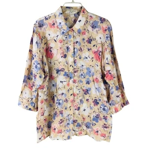 Coldwater Creek Floral Button Up Linen Blouse Size 1X Prairie Peasant Mature - Picture 1 of 11
