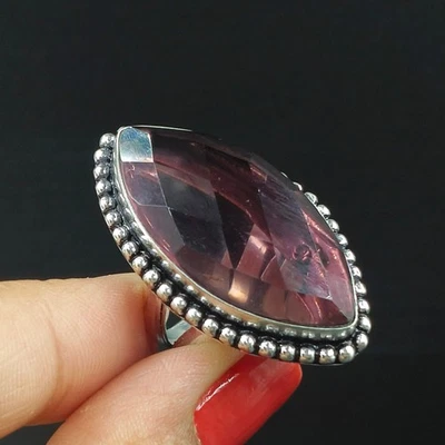 Marquise Amethyst Dangle Ring 925 Silver Bride Wedding Gift, Ring Size-8 US - Image 1 of 4
