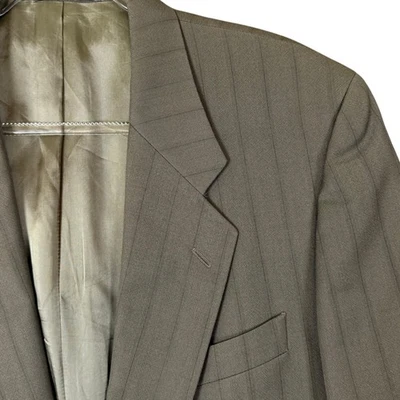 Valentino Uomo Made in Italy Virgin Wool Blazer Jacket 42L Olive Brown Stripe - Image 1 of 4