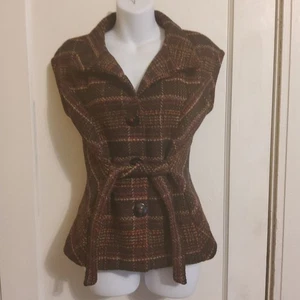 Cabi Tie Waist vest plaid wool blend lined vest Dark Academia Size Small - Picture 1 of 5