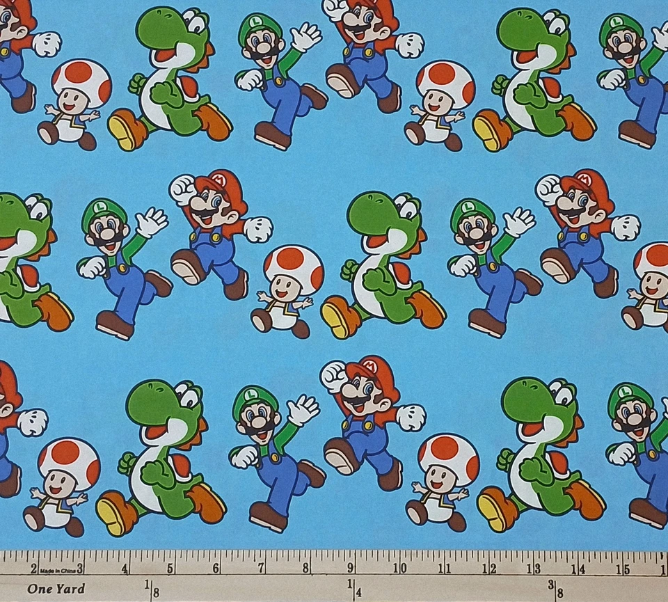 Cotton Super Mario Friends Jump Videogames Blue Fabric Print by Yard D601.25 - Image 1 of 1