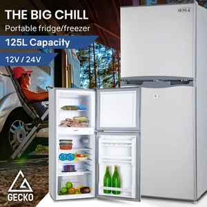 GECKO 125L Portable Upright Fridge Refrigerator 12V/24V Caravan Motorhome Silver - Picture 1 of 12