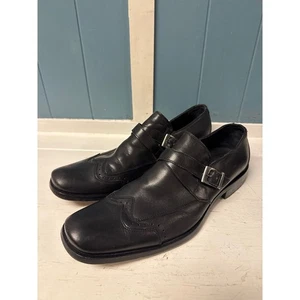 Kenneth Cole New York Mens Black Leather Monk Strap Wingtip Shoes Made Italy 8 - Picture 1 of 7