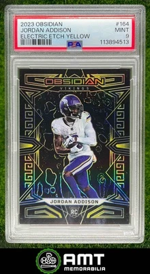 2023 Panini Obsidian Jordan Addison Electric Etch Yellow 5/10 Vikings PSA 9 RC - Image 1 of 3