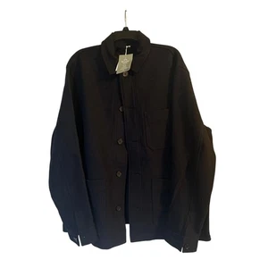 NWT H&M Men's Navy Blue Wool Blend Shirt Jacket Pocket Button Front Size XL - Picture 1 of 7