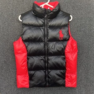 Vintage Polo Ralph Lauren Big Pony Puffer Vest Youth 14-16 Years Red And Black - Picture 1 of 6