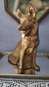 Vintage Deutscher Schäferhund Statue Gold Finish Schutzhund Ipo Iog Dog-Sport 12" - Bild 1 von 8