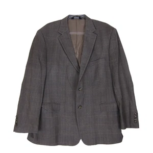 JOS A BANK 46S braun kariert Fensterscheibe Tussah Seide Wolle gestreift 2 Knopf Blazer - Bild 1 von 10