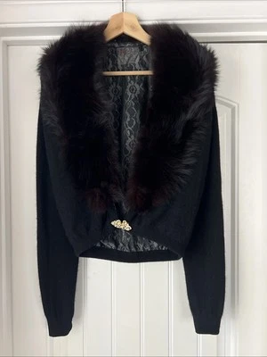 Cárdigan de Colección Años 50 Elliot Mezcla Lana de Cordero Conejo Cuello de Abeto Cierre de Perla Pin Up S/M Foto 1 de 4