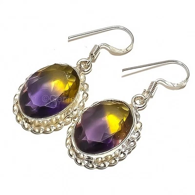 友谊日促销天然氨黄水晶周年纪念吊坠耳环纯银 — 第 1/4 张图片