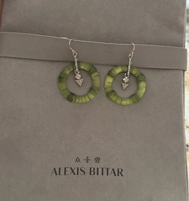 Pendientes 100% Auténticos Alexis Bittar Bambú Verde Ombré Lucita y Cristal Foto 1 de 4