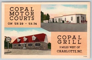 1940's COPAL MOTOR COURTS and GRILL CHARLOTTE NORTH CAROLINA NC LINEN POSTCARD - Picture 1 of 2