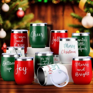 12 Pcs Christmas Wine Tumbler Set, 12 Oz Stainless Steel Double Wall Vacuum Insu - Picture 1 of 7