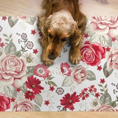 Hunde Katzen Napfunterlage Fressnapf Matte für Schüssel Haustiere Rote Blumen - Bild 1 von 4