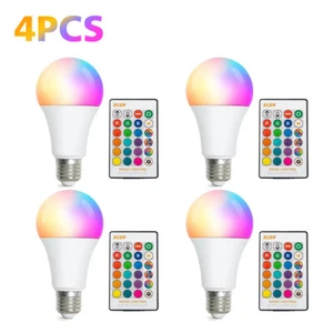2 or 4 Pack E27 LED Light Bulbs RGB 16 Color Changing 5W LED Bulb with Remote - Picture 1 of 20
