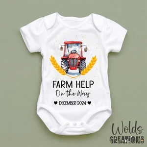 Baby Ankündigung Babygro Strampler Geschenk Bauernhof Landwirtschaft Kuh Traktor Bauergeschenk - Bild 1 von 1