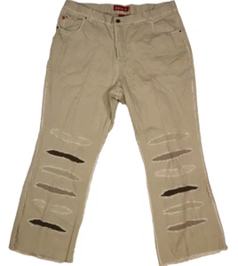 Zana Di Womens Tan Patch Work Raw Edge Cotton Casual BOHO Button Pants 22 - Picture 1 of 8