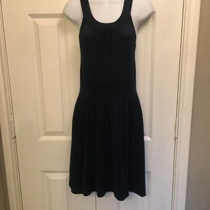 LUX Fit Flare Strappy Party Dress Sz S Navy Blue Sparkle Metallic Thread EUC - Picture 1 of 6