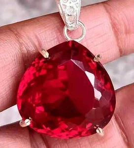 Certified 34.25 Ct Natural Red Red Ruby 925 Solid Silver Pendant Loose Gemstone - Picture 1 of 7