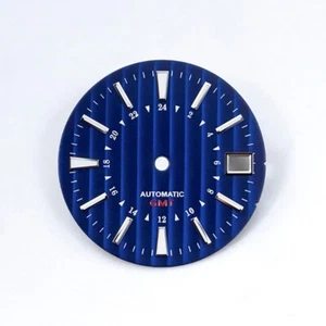 DS GMT NH34 /35 Stripe Dial Bamboo Blue Lume Sunburst Watch Dial 24 hour 28.5mm - Bild 1 von 5