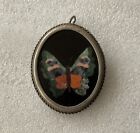 VINTAGE Italian Pietra Dura Mosaic Flying Butterfly 800 Silver Brooch/Pendant.