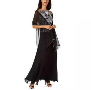 JKara Women 12 Black White Embellished Top Dress With Scarf NWT AV79 - Picture 1 of 2