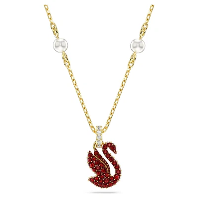 New Swan pendant Crystal pearl, Swan, Small, Red, Gold-tone plated 5677599 - Image 1 of 4