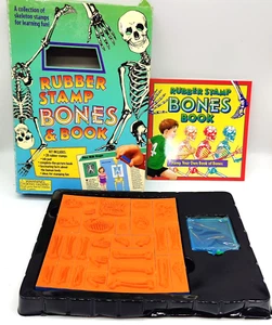 NEW 1995 Skeleton Bones Book Rubber Stamp Children's Set Home School Rare - Picture 1 of 4