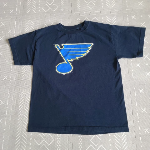 St Louis Blues Shirt Men's Small Blue Solid Short Sleeve Hockey STL Brett Hull Cover
