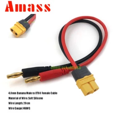 Amass XT60 Female To 4.0mm Bullet Banana Connector Plug 20cm 14AWG Silicone Wire - Image 1 of 3