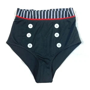 Womens Sz S High Waist Swimsuit Bottom Buttons Nautical Striped Black/White NWOT - Picture 1 of 5