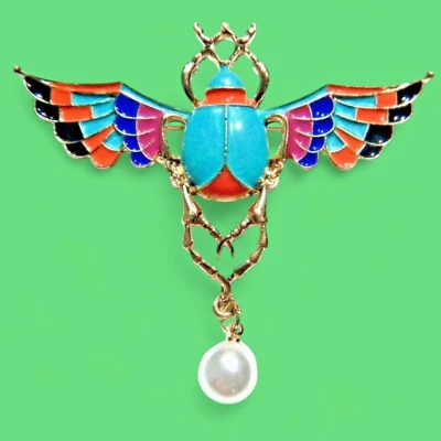 Broche de escarabajo alado colorido renacimiento egipcio Khepri escarabajo Egipto prendedor nubio 2V Foto 1 de 4