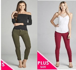 NEW PLUS SIZE STRETCHY OLIVE OR CRANBERRY RED SKINNY JEANS PANTS 1X 2X XL XXL - Picture 1 of 5