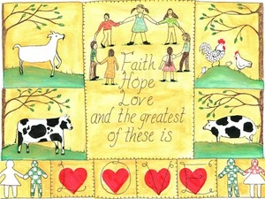 OrIgInAl FoLk ARTWaTeRCoLoR PaInTiNg CoW GoAt KiDs HeArTs PiG ChIcKeNs BoY GiRl - Imagen 1 de 8