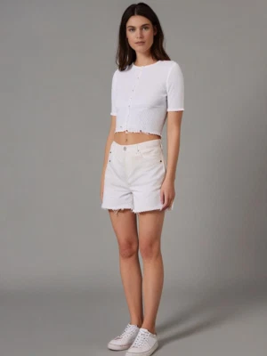TopShop Moto-Mom Denim Shorts-Dobladillo Crudo-Blanco-Talla EE. UU. 6/Reino Unido 10 Foto 1 de 4