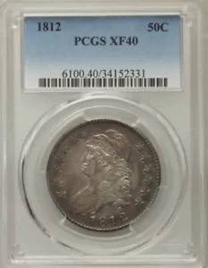 1812 CAPPED BUST HALF DOLLAR LARGE 8 PCGS XF 40 - Picture 1 of 4